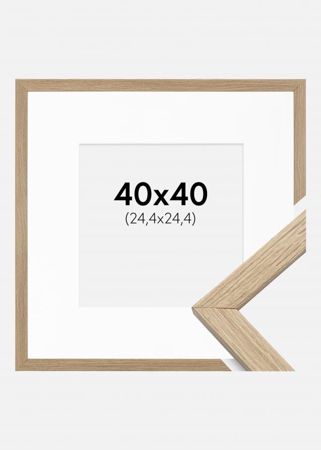 Cadre Stilren Verre acrylique Chêne 40x40 cm - Passe-partout Blanc 10x10 pouces