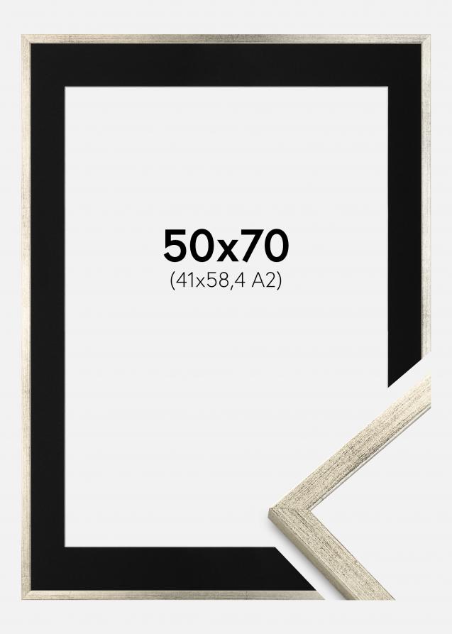 Cadre Galant Argent 50x70 cm - Passe-partout Noir 42x59,4 cm