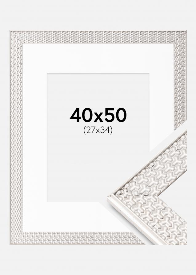 Cadre Grace Argent 40x50 cm - Passe-partout Blanc 28x35 cm