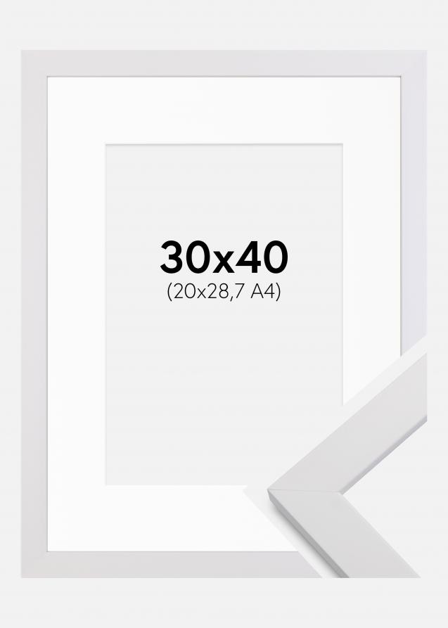 Cadre White Wood 30x40 cm - Passe-partout Blanc 21x29,7 cm (A4)