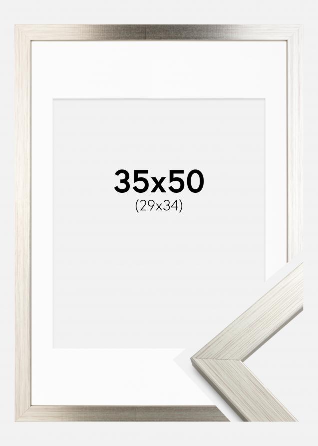 Cadre Silver Wood 35x50 cm - Passe-partout Blanc 30x35 cm