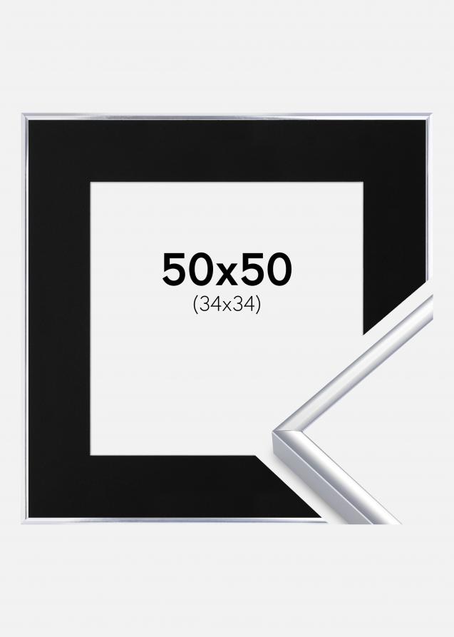 Cadre Aluminium Brillant Argent 50x50 cm - Passe-partout Noir 35x35 cm