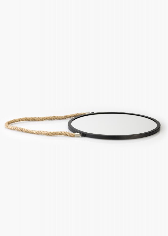 KAILA Miroir rond Rope - Noir diamtre 30 cm