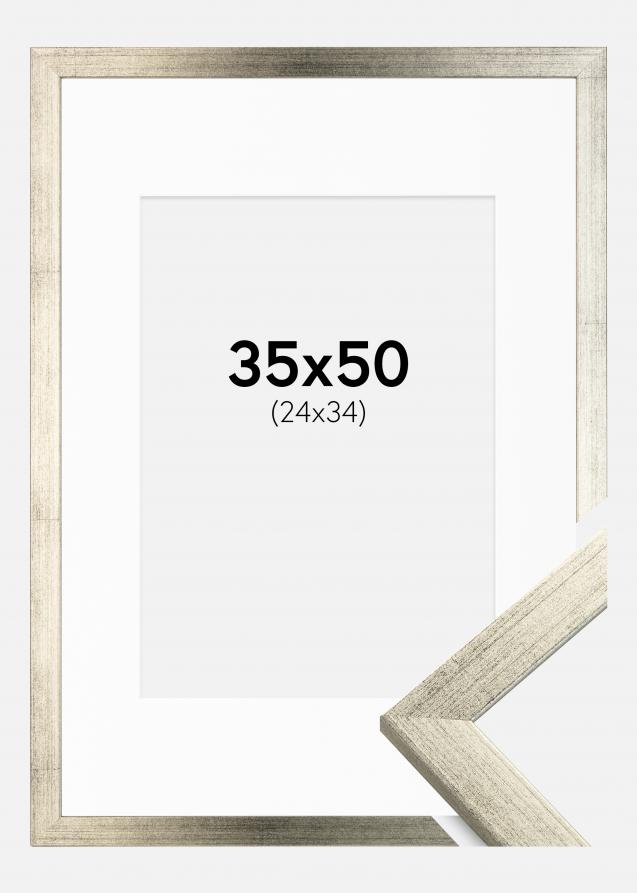 Cadre Stilren Argent 35x50 cm - Passe-partout Blanc 25x35 cm