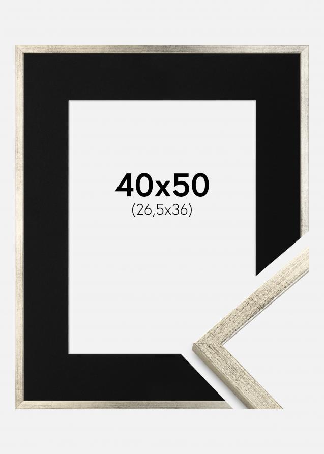 Cadre Galant Argent 40x50 cm - Passe-partout Noir 27,5x37 cm