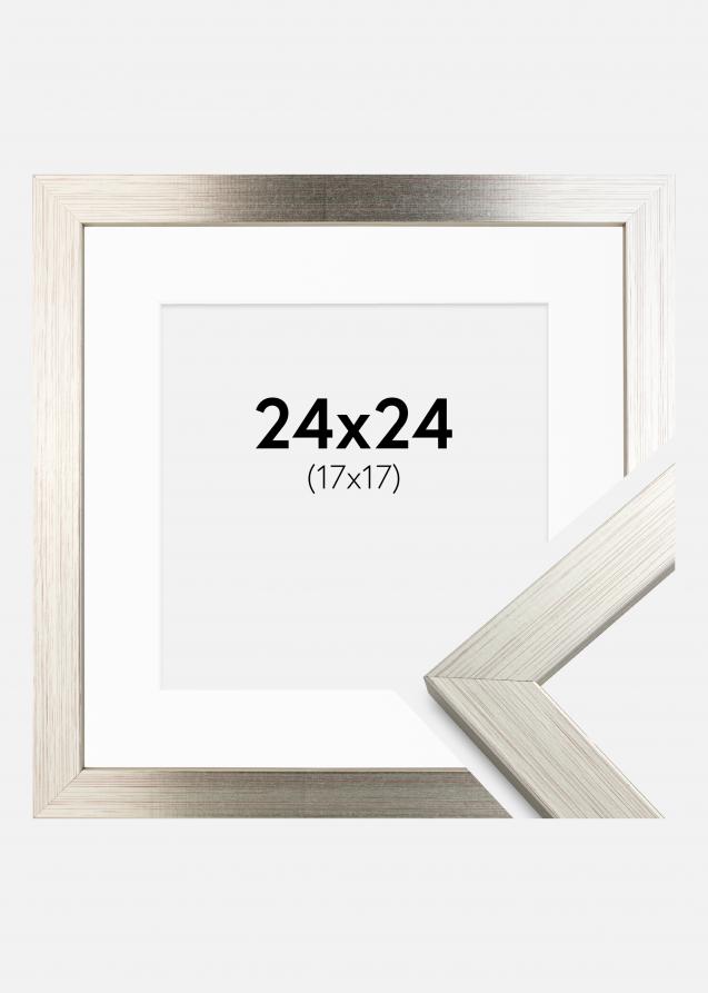 Cadre Silver Wood 24x24 cm - Passe-partout Blanc 18x18 cm