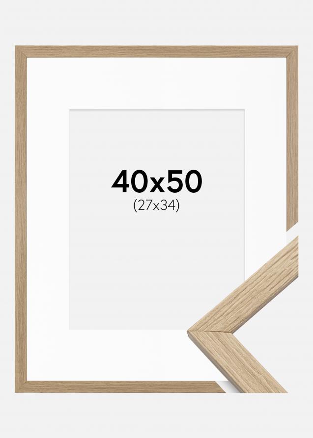 Cadre Stilren Verre acrylique Chêne 40x50 cm - Passe-partout Blanc 28x35 cm