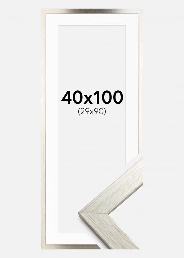 Cadre Silver Wood 40x100 cm - Passe-partout Blanc 30x91 cm