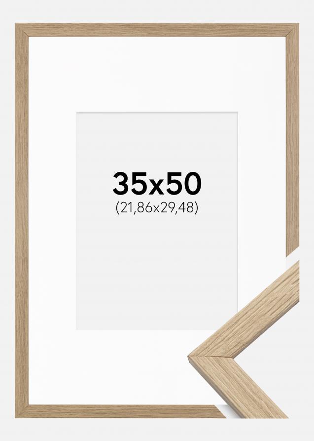 Cadre Stilren Verre acrylique Chêne 35x50 cm - Passe-partout Blanc 9x12 pouces