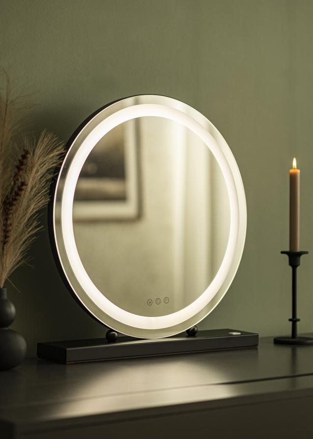 KAILA Miroir de maquillage Round LED Noir 50 cm Ø