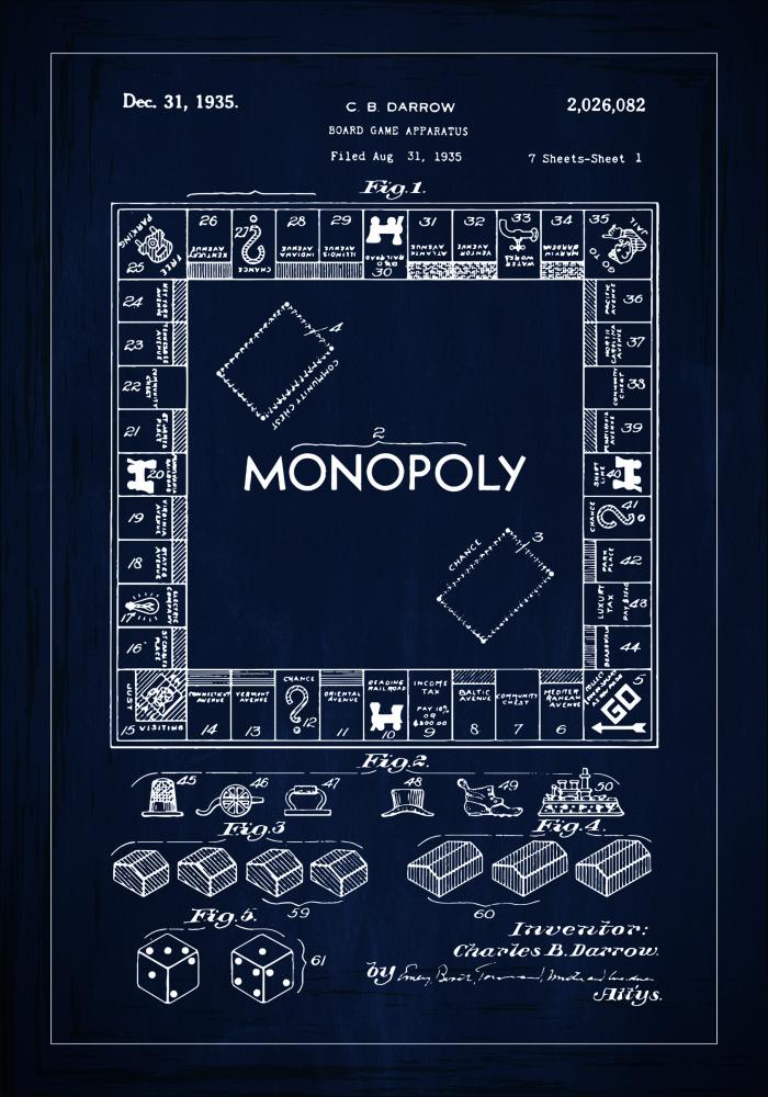 Dessin de brevet - Monopoly I - Bleu Poster