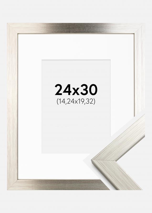 Cadre Silver Wood 24x30 cm - Passe-partout Blanc 6x8 inches