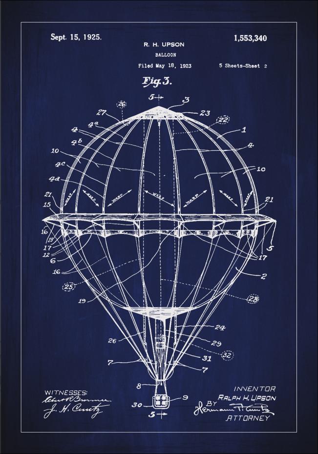 Dessin de brevet - Montgolfire - Bleu Poster