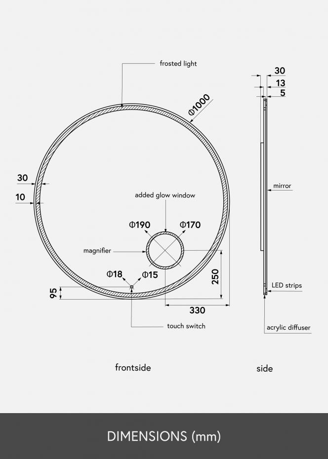 KAILA Miroir Circular Magnifying LED 100 cm 