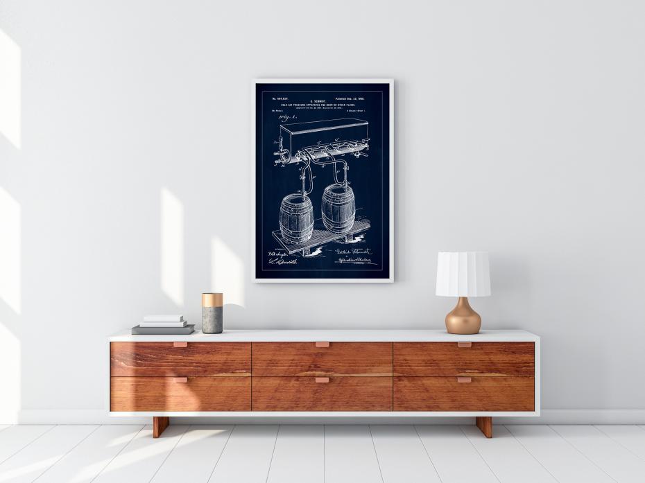 Patent Print - Beer Kegs - Blue Poster