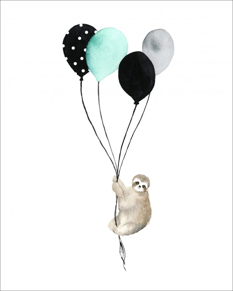 Sloth With Balloons Poster