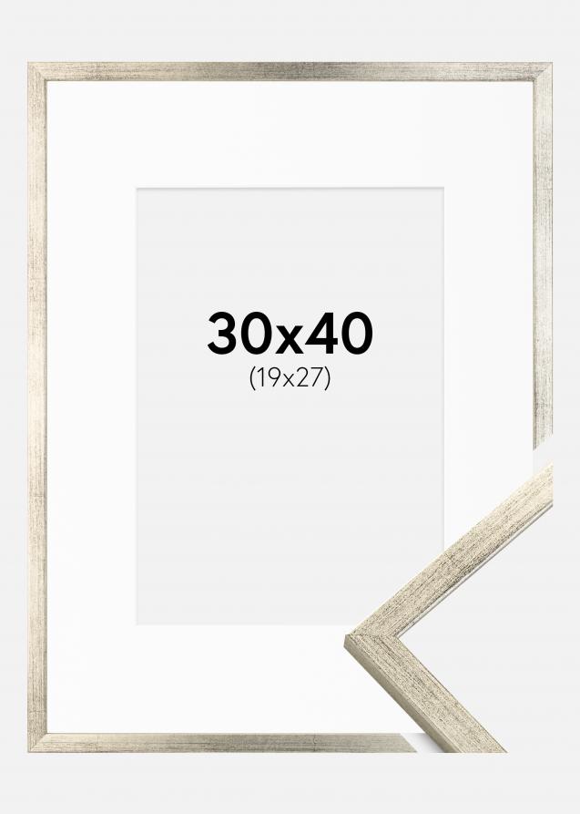 Cadre Galant Argent 30x40 cm - Passe-partout Blanc 20x28 cm