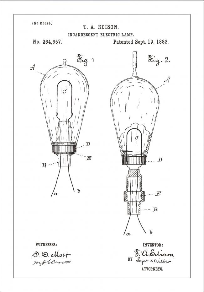 Dessin de brevet - Ampoule  incandescence A - Blanc Poster