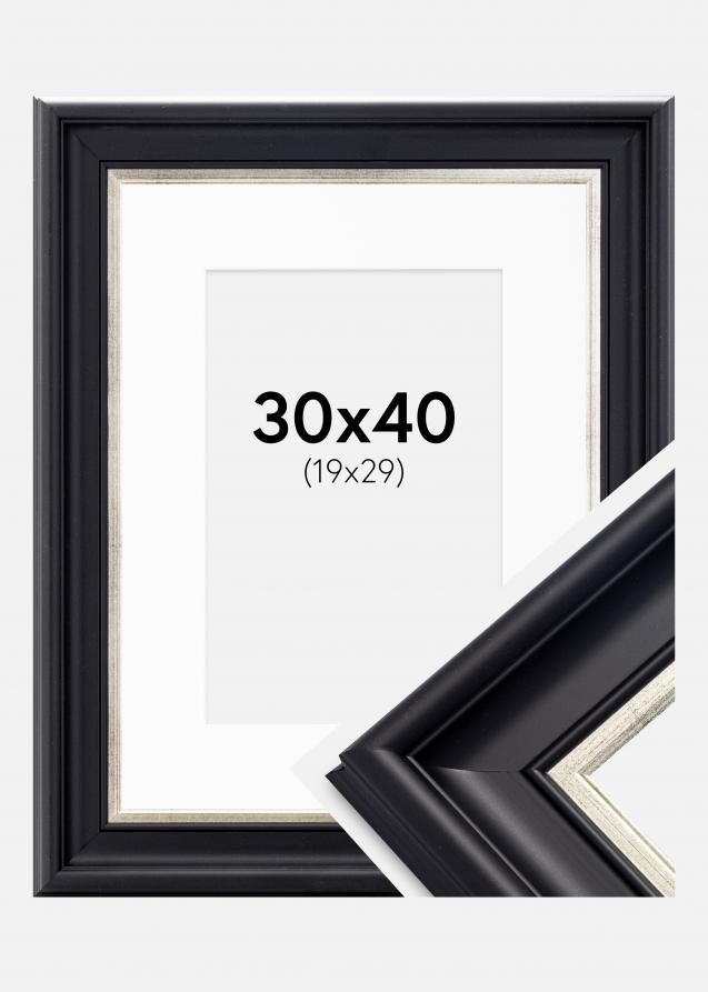 Cadre Dalarna Noir-Argent 30x40 cm - Passe-partout Blanc 20x30 cm
