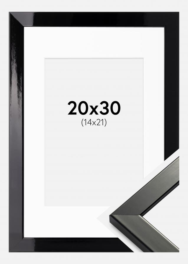 Cadre Uppsala Noir Très brillant 20x30 cm - Passe-partout Blanc 15x22 cm