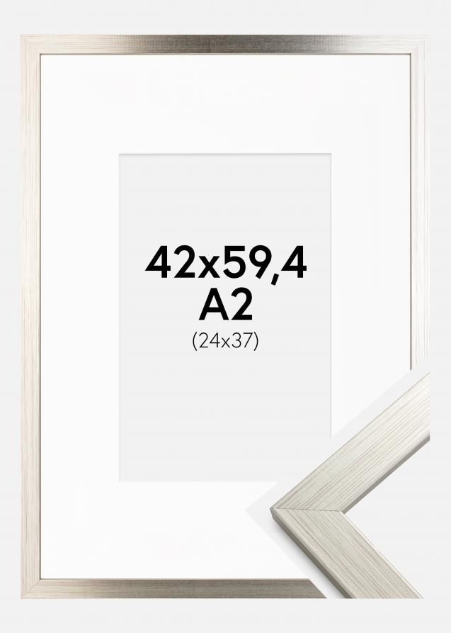 Cadre Silver Wood 42x59,4 cm (A2) - Passe-partout Blanc 25x38 cm