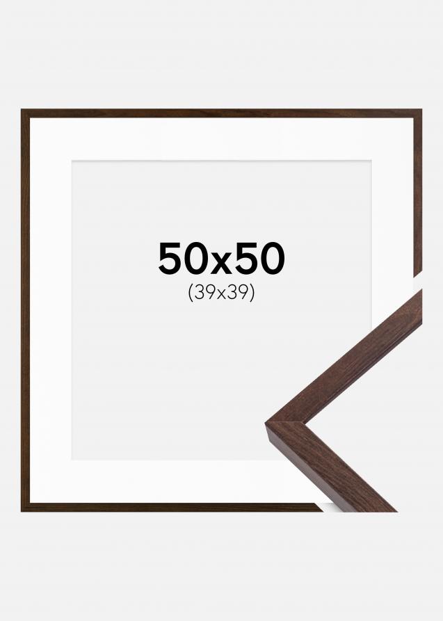 Cadre E-Line Noyer 50x50 cm - Passe-partout Blanc 40x40 cm