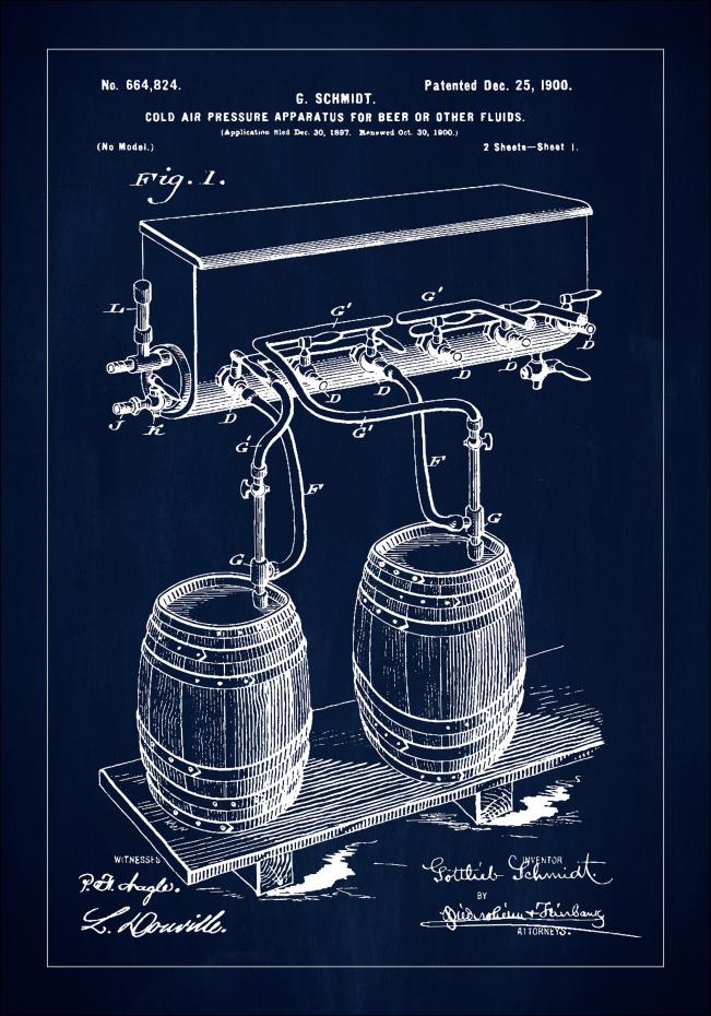 Patent Print - Beer Kegs - Blue Poster