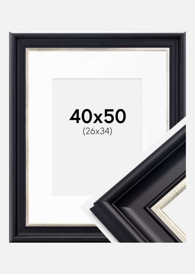 Cadre Dalarna Noir-Argent 40x50 cm - Passe-partout Blanc 27x35 cm