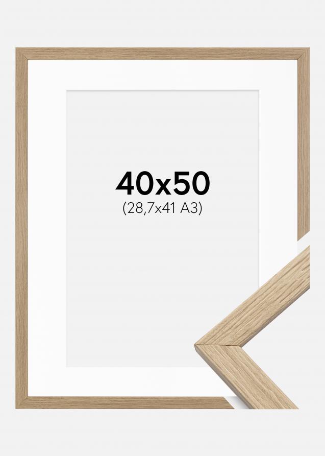 Cadre Stilren Verre acrylique Chêne 40x50 cm - Passe-partout Blanc 29,7x42 cm