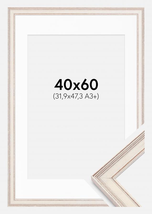 Cadre Shabby Chic Blanc 40x60 cm - Passe-partout Blanc 32,9x48,3 cm (A3+)