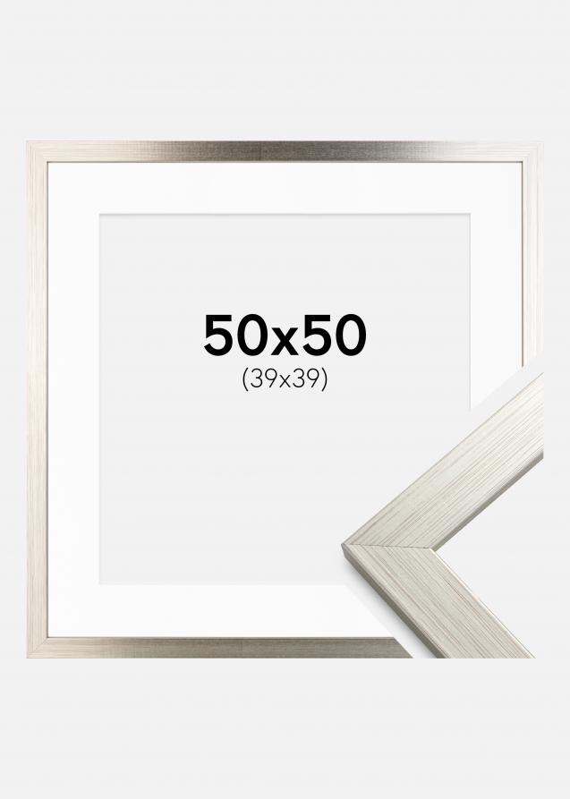 Cadre Silver Wood 50x50 cm - Passe-partout Blanc 40x40 cm