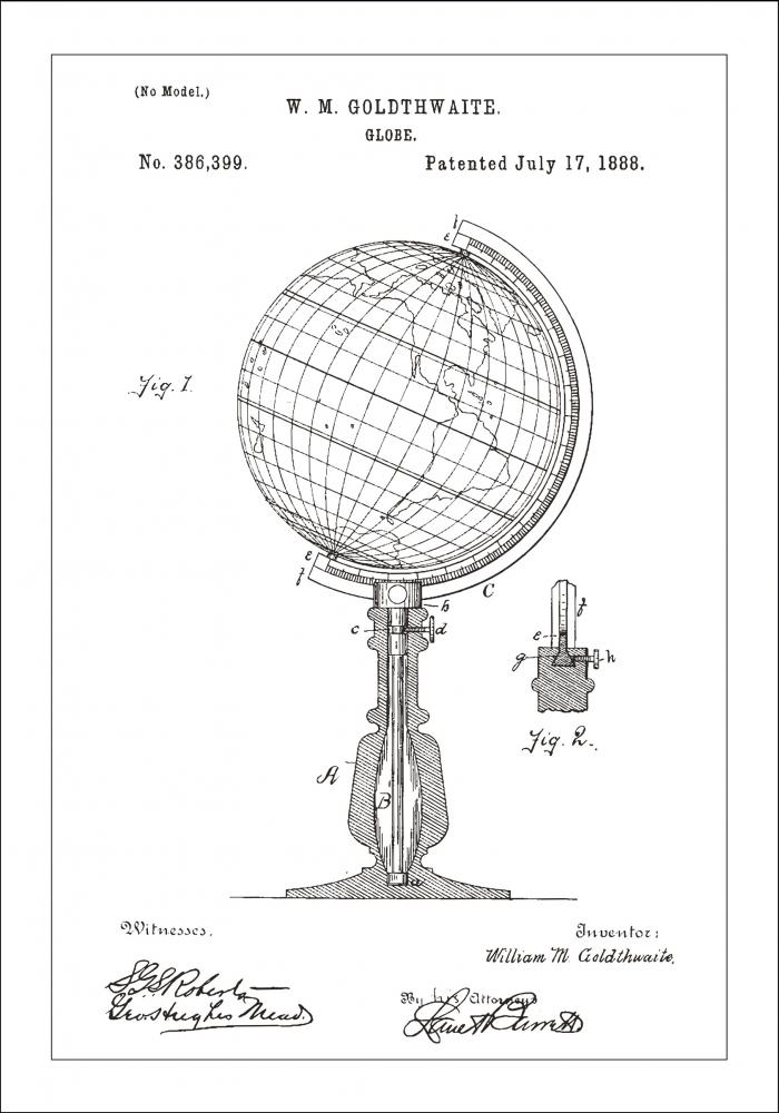 Dessin de brevet - Globe terrestre - Blanc Poster