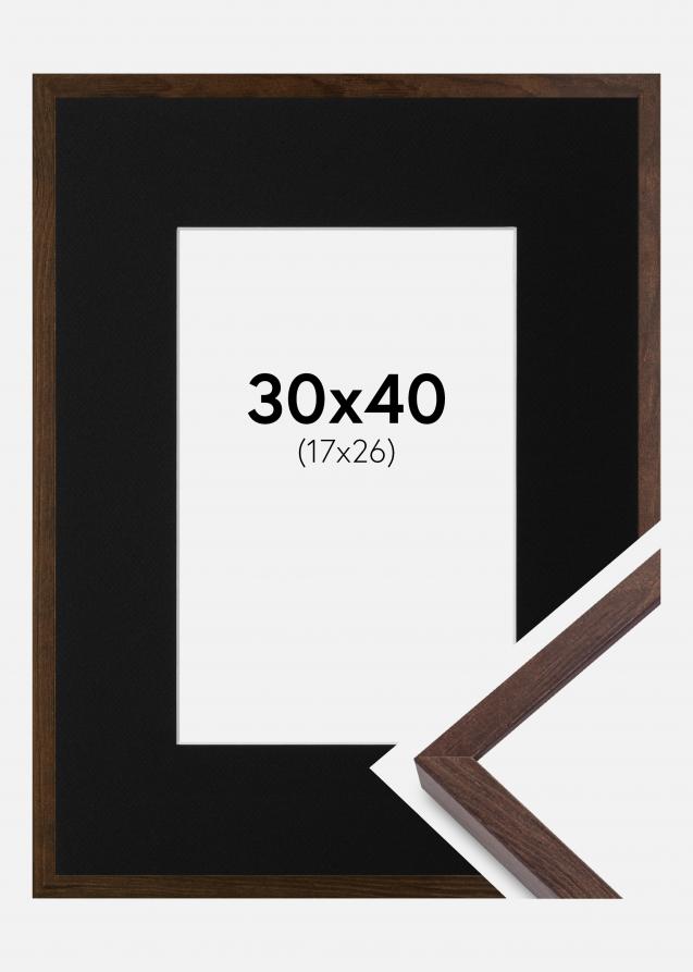 Cadre E-Line Noyer 30x40 cm - Passe-partout Noir 18x27 cm