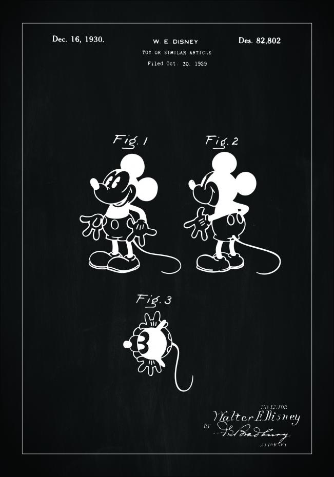 Dessin de brevet - Disney - Mickey Mouse - Noir Poster