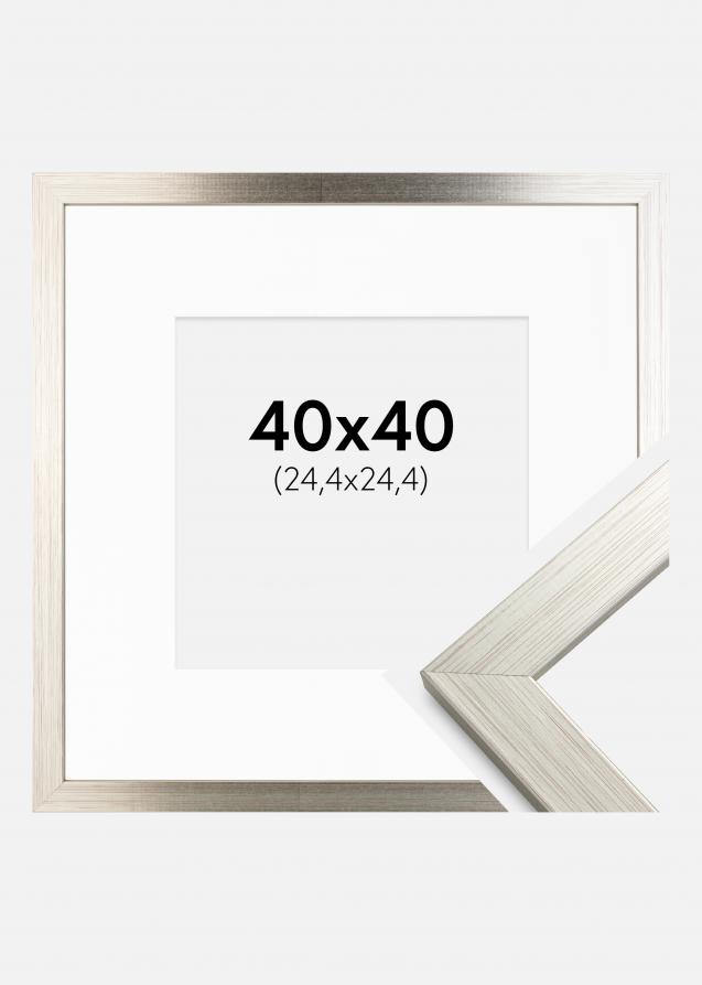 Cadre Silver Wood 40x40 cm - Passe-partout Blanc 10x10 inches