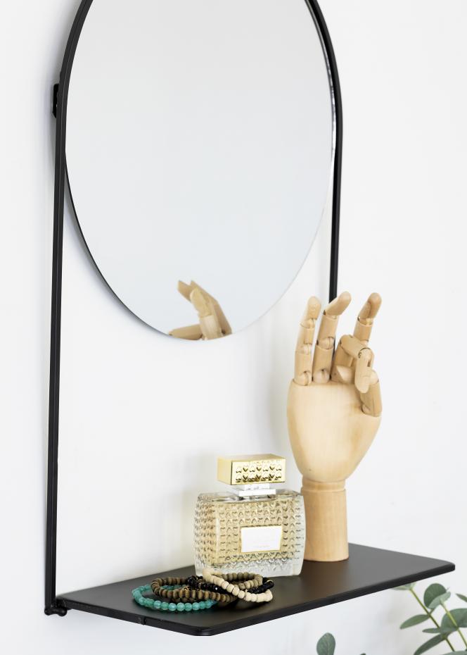 KAILA Miroir rond avec tagre - Noir 35x55 cm