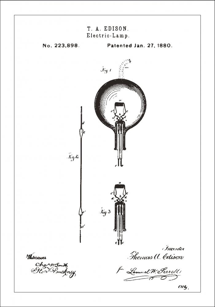 Dessin de brevet - Ampoule  incandescence B - Blanc Poster