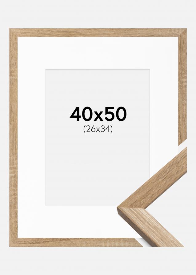 Cadre Fiorito Chêne Clair 40x50 cm - Passe-partout Blanc 27x35 cm