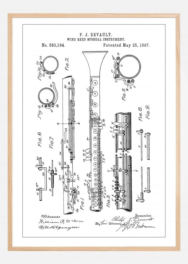 Patent Print - Clarinet - White Poster