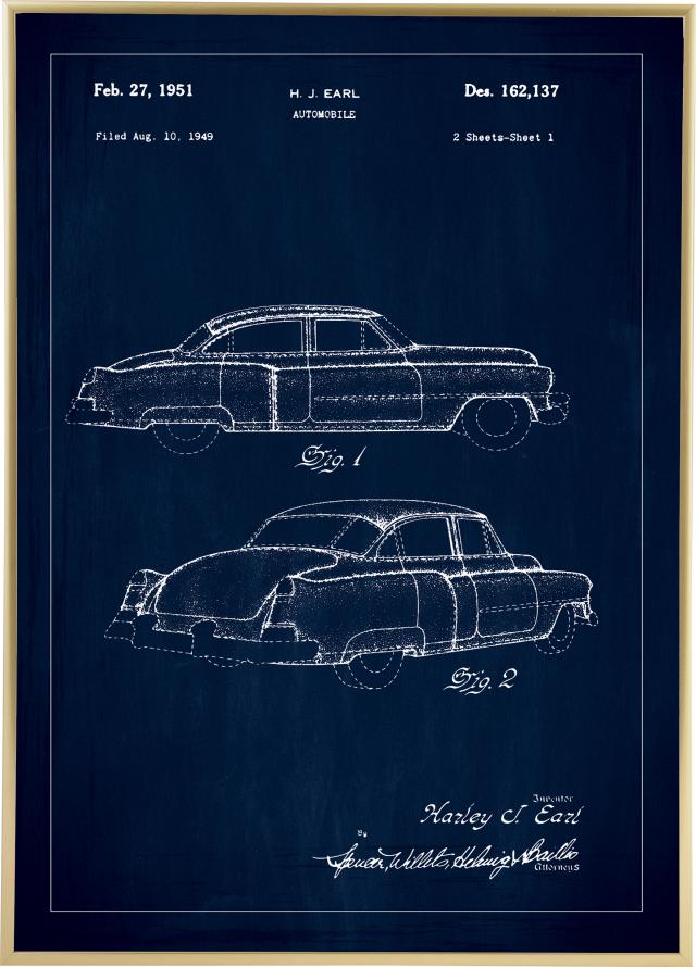 Dessin de brevet - Cadillac I - Bleu Poster