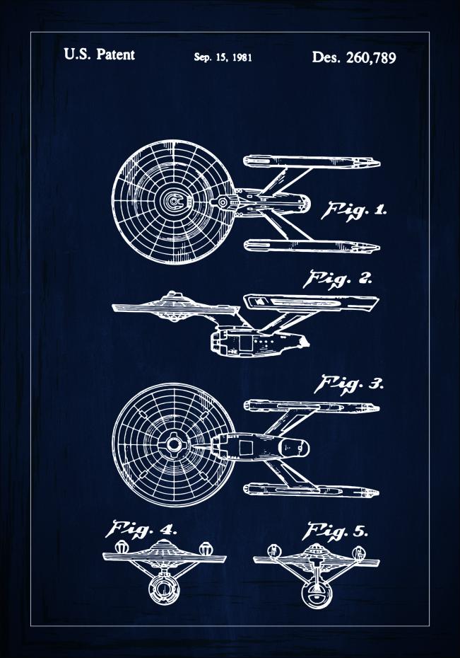 Dessin de brevet - Star Trek - USS Enterprise - Bleu Poster