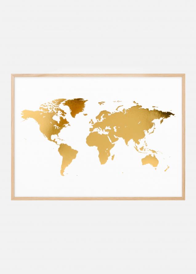 Carte du monde Feuille d'or Poster