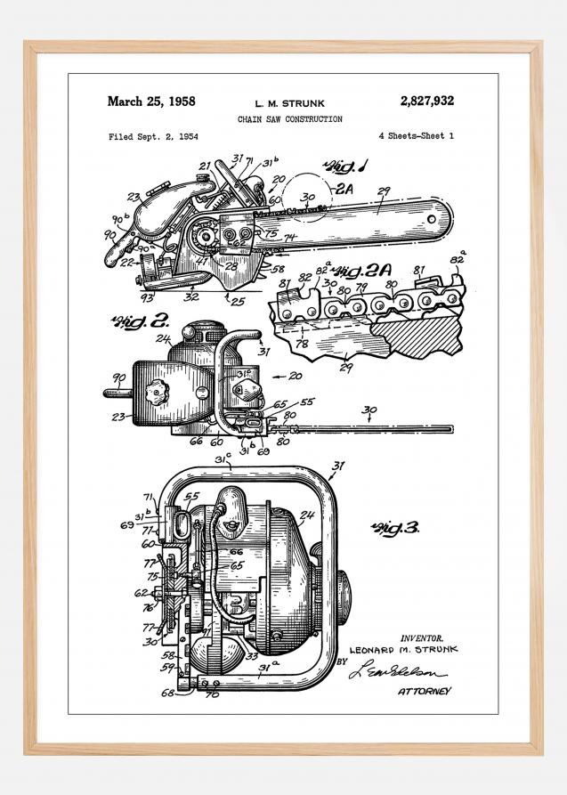 Patent Print - Chain Saw - White Poster