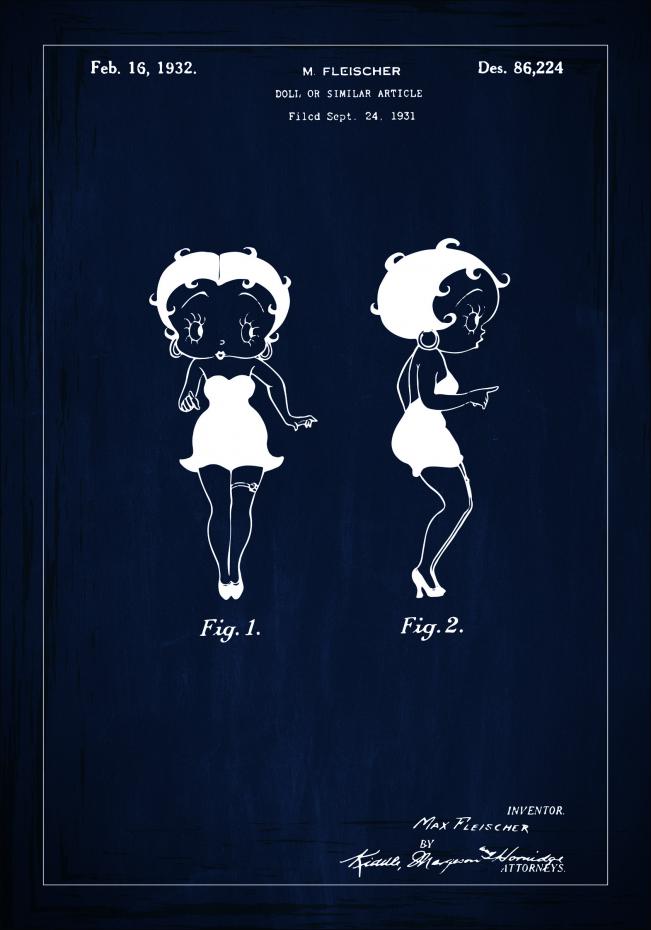 Dessin de brevet - Betty Boop - Bleu Poster