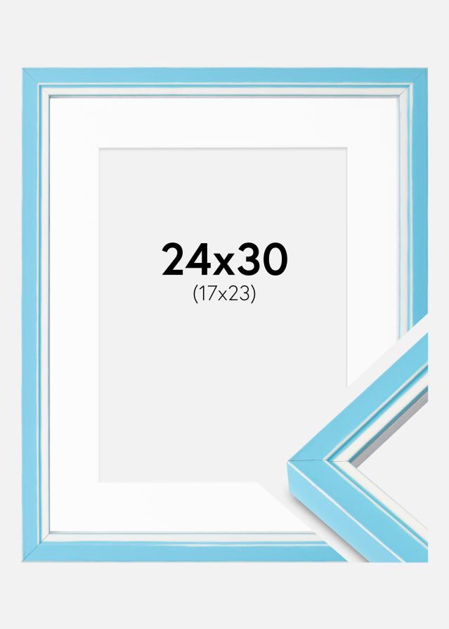 Cadre Diana Bleu Clair 24x30 cm - Passe-partout Blanc 18x24 cm