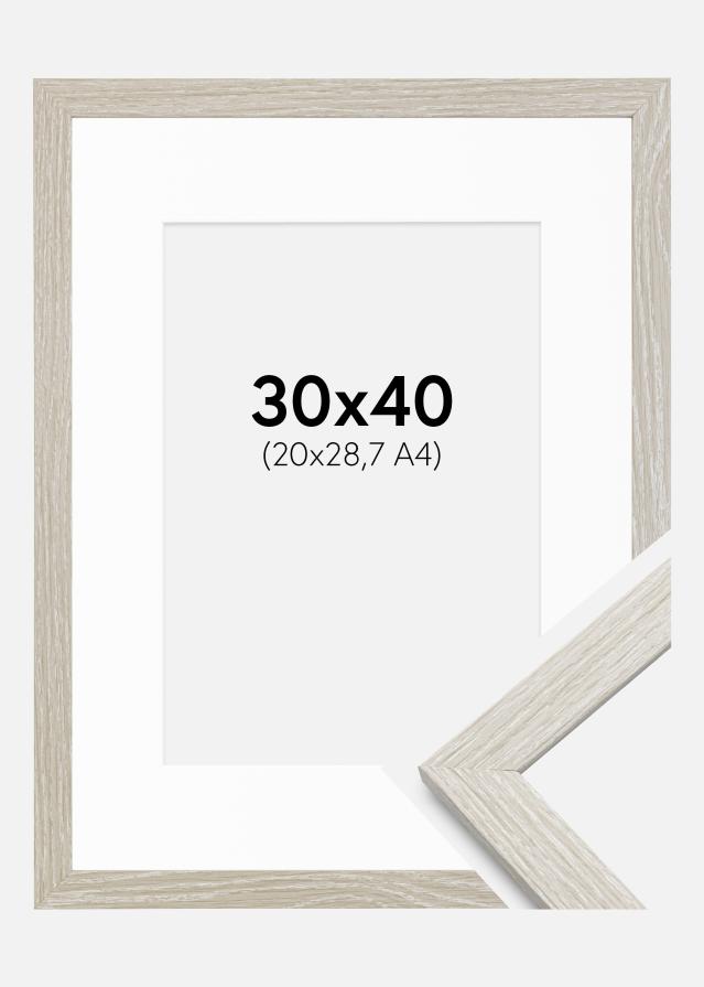 Cadre Stilren Chêne Gris Clair 30x40 cm - Passe-partout Blanc 21x29,7 cm