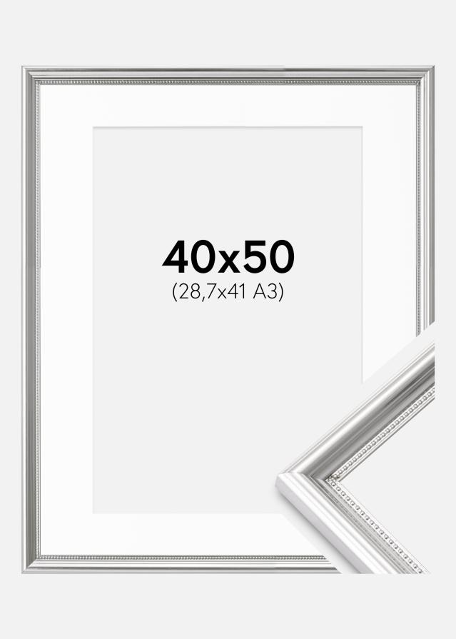 Cadre Gala Argent 40x50 cm - Passe-partout Blanc 29,7x42 cm (A3)