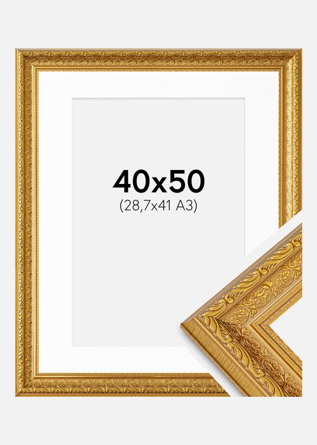 Cadre Ornate Or 40x50 cm - Passe-partout Blanc 29,7x42 cm