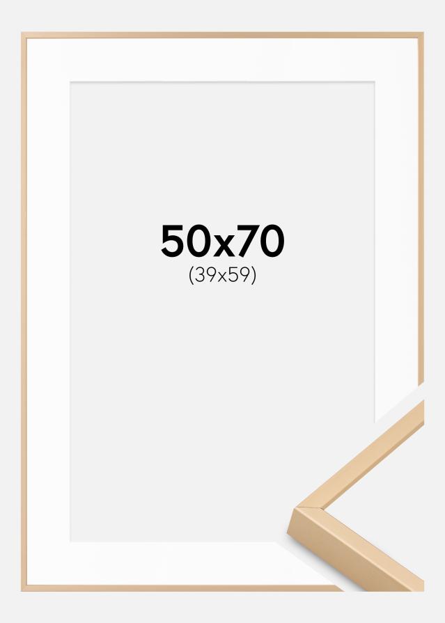 Cadre aluminium laiton 50x70 cm - Passe-partout blanc 40x60 cm
