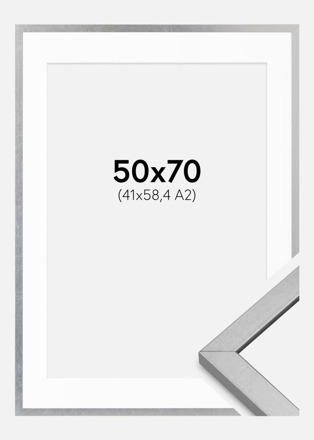 Cadre Minerva Argent 50x70 cm - Passe-partout Blanc 42x59,4 cm